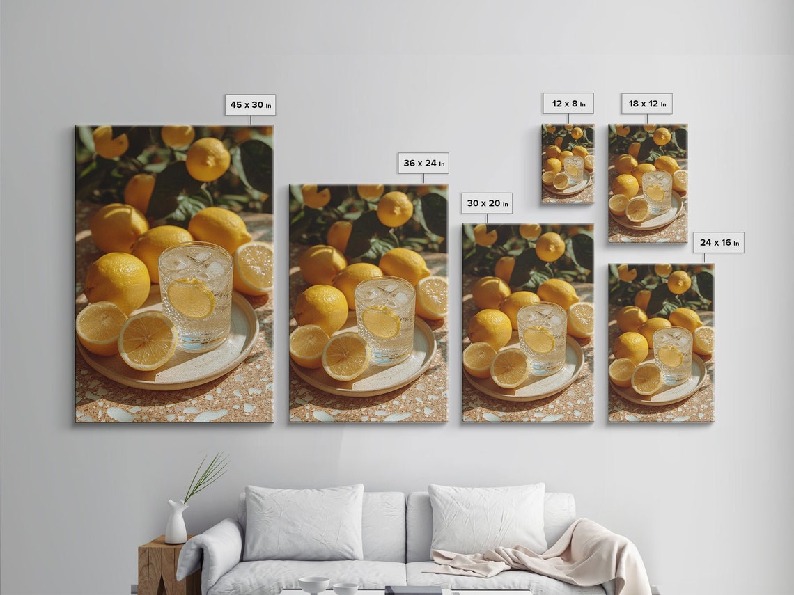 Sunny Lemon Still Life Sparkling Water Summer Kitchen Wall Art Print - Image 2