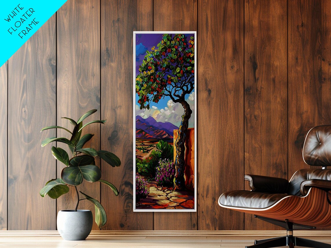 Oversized Texture Mountain Landscape Art Framed And Printed On Vertical Impasto Painting On Skinny Bedroom Wall Art - Image 5
