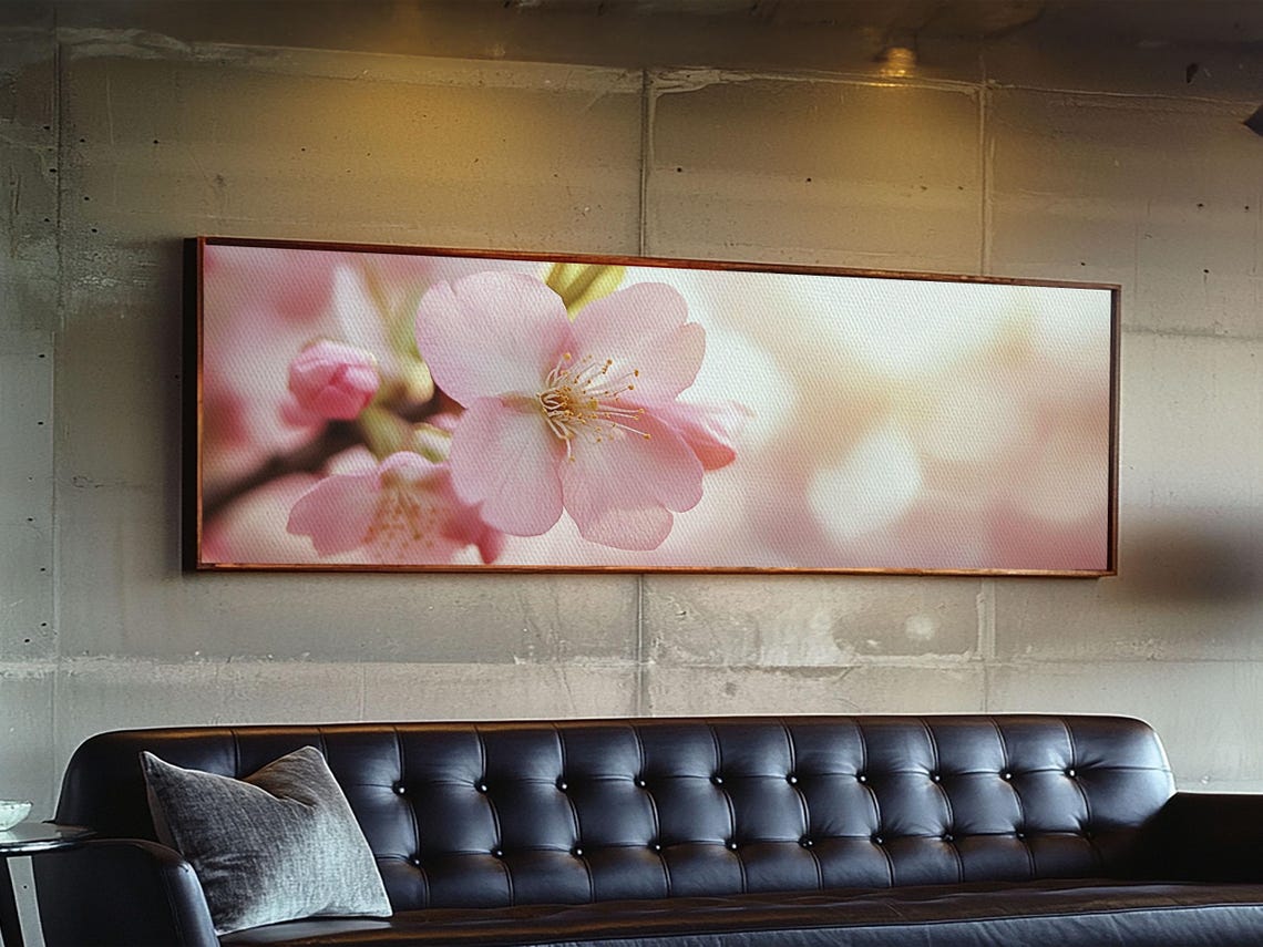 Pink Cherry Blossom Close Up Soft Light Panoramic Floral Poster - Image 4