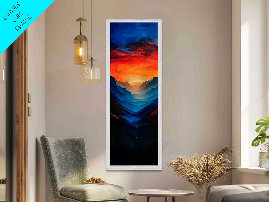 Sunset Over Layered Blue Mountain Ridges Panoramic Valley Art Print - Image 4