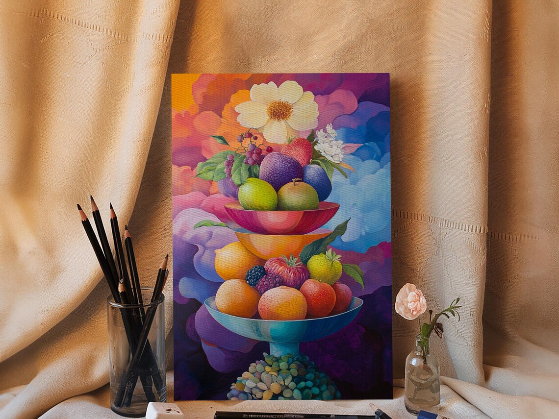 Colorful Fruit Bowl Still Life Art Print for Kitchen - Image 4