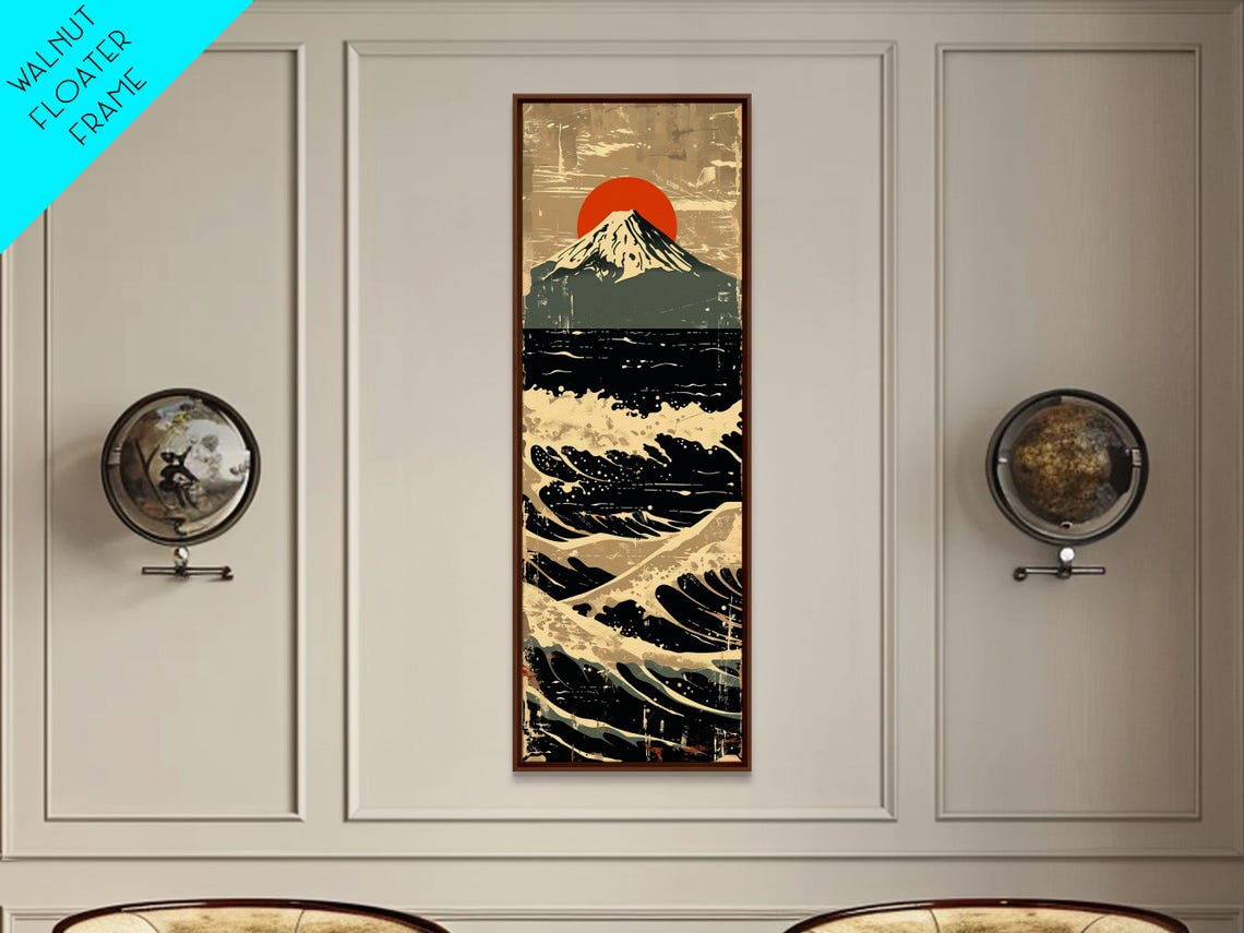 Mount Fuji With Red Sun And Dramatic Ocean Waves Retro Travel Poster - Image 5