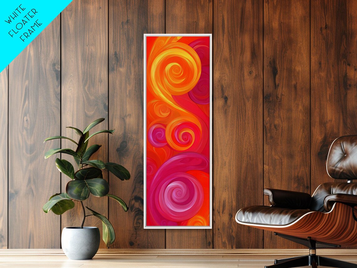Bold Orange Pink Spiral Abstract Art Fiery Swirls Canvas Poster - Image 3