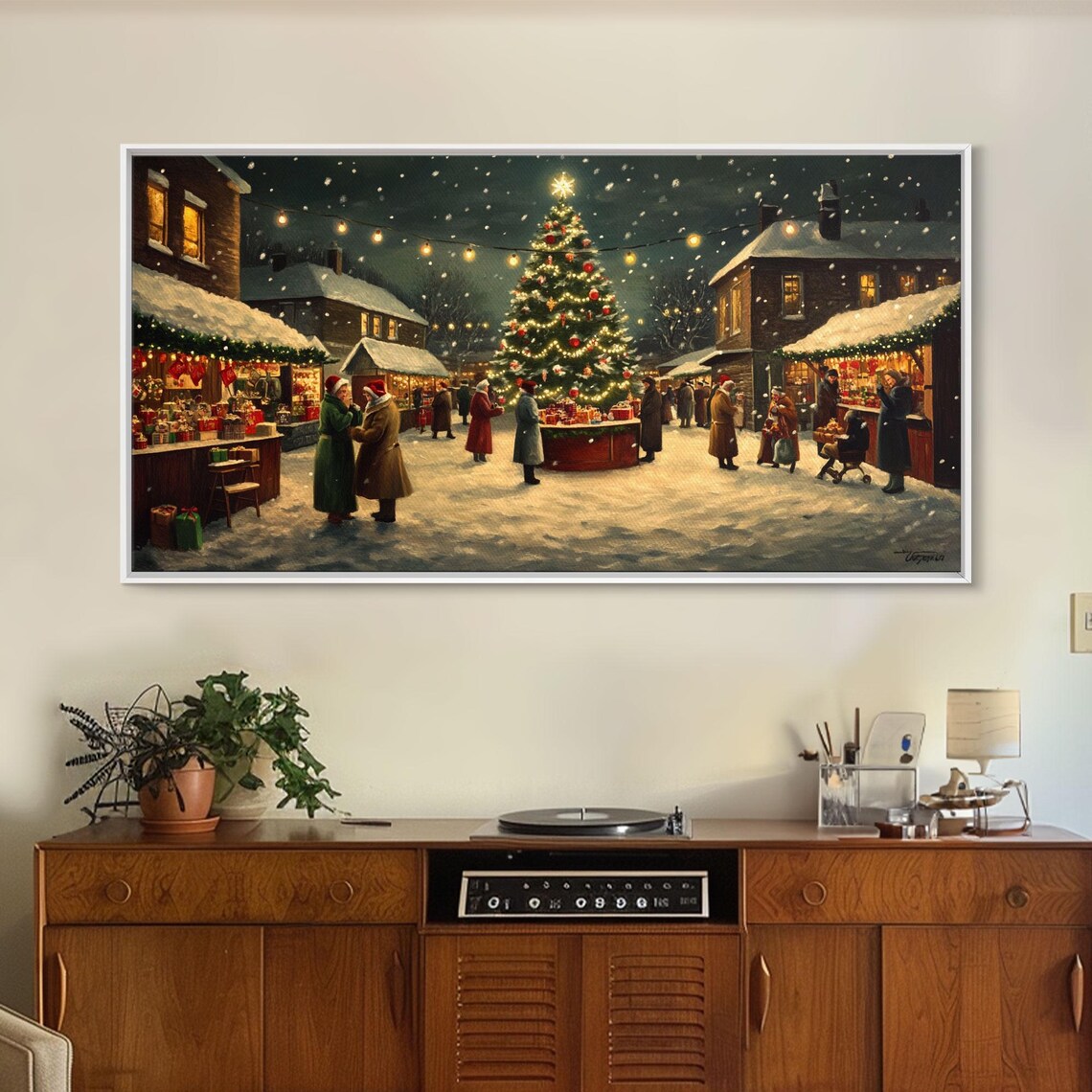 Vintage Christmas Village Market Scene Art Print - Image 5