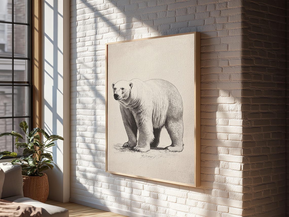Polar Bear Standing Sketch Minimalist Arctic Animal Wall Poster - Image 2