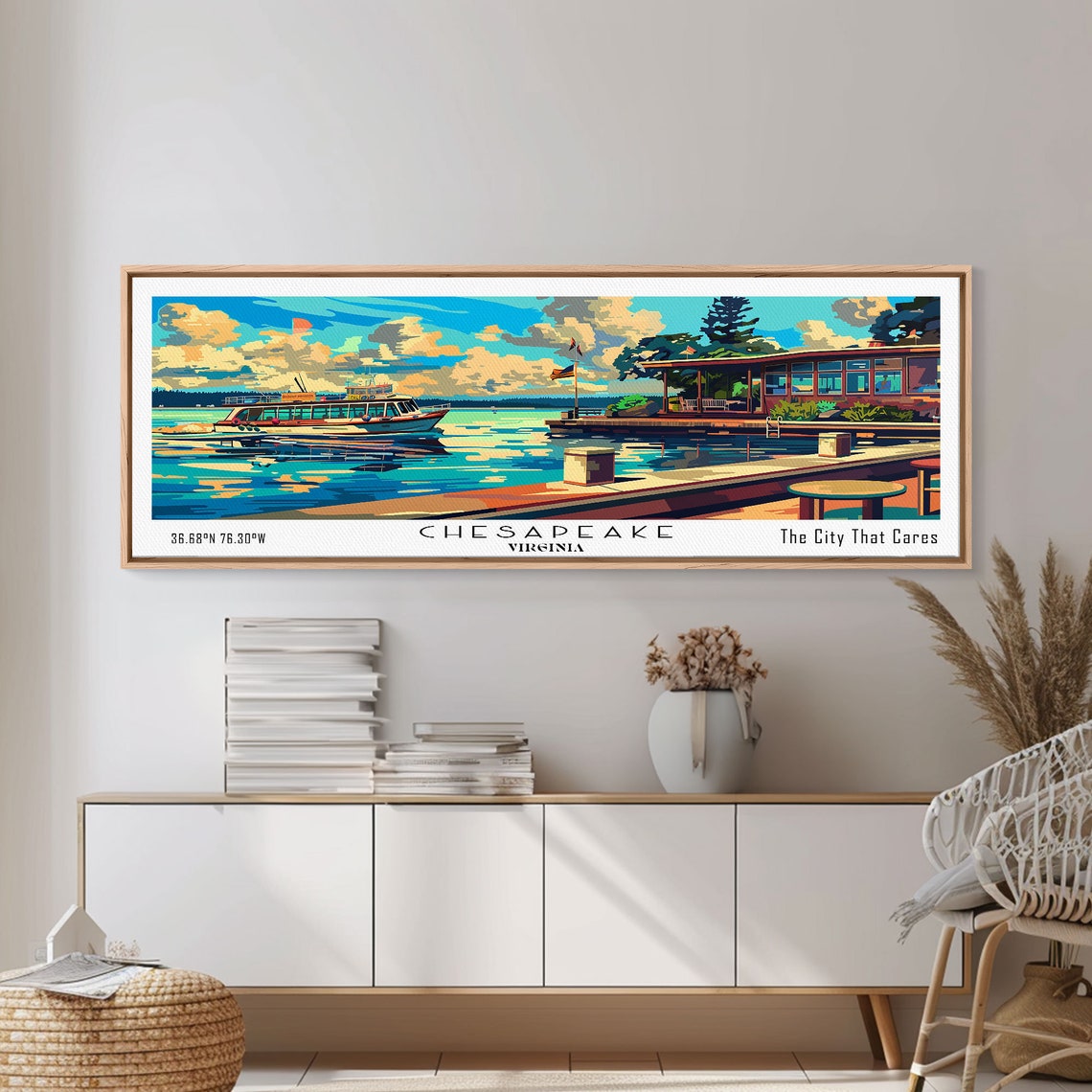 Chesapeake Virginia Panoramic Waterfront Ferry Marina Sunset Poster - Image 4