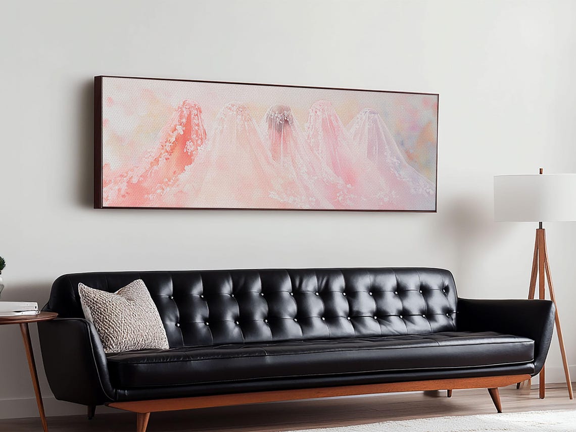 Pink Bridal Veil Tulle Soft Watercolor Wedding Dreamy Wall Art - Image 5