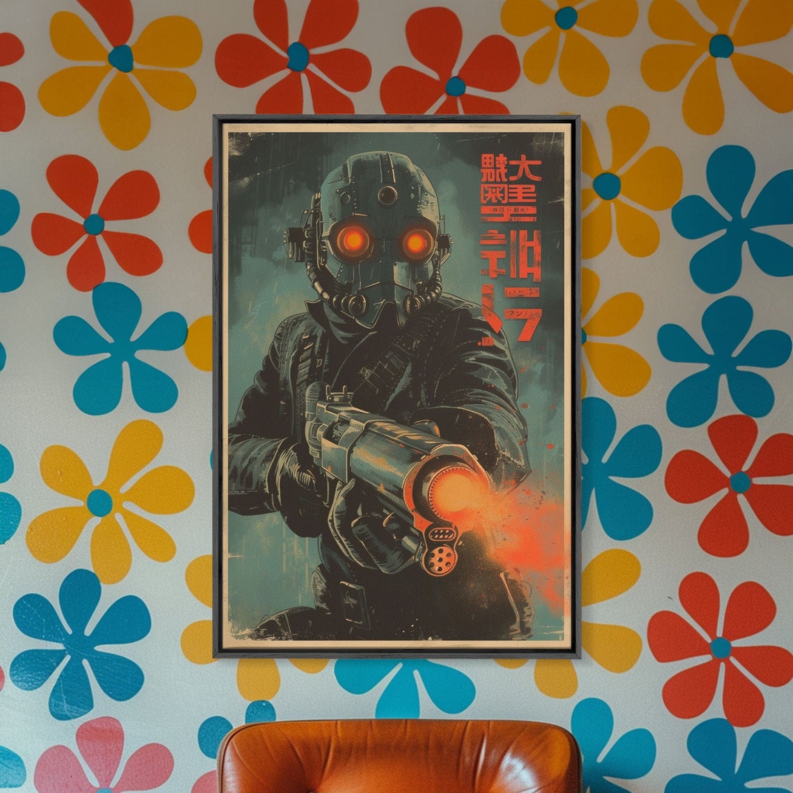 Sci Fi Gas Mask Soldier Glowing Eyes Japanese Poster Art Print