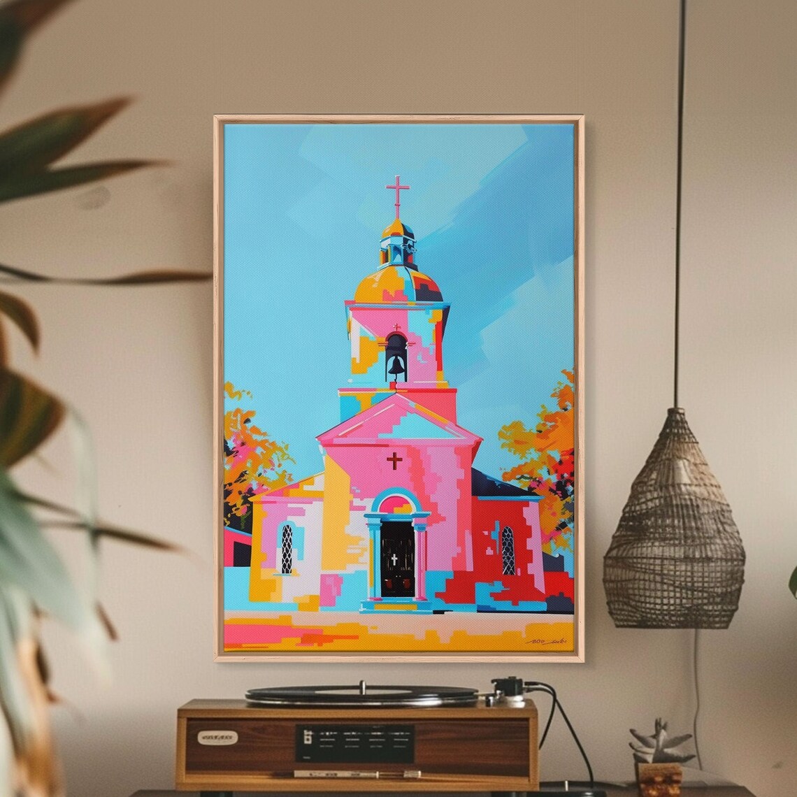 Colorful Pink Church Dome Abstract Modern Chapel Art Wall Poster - Image 5