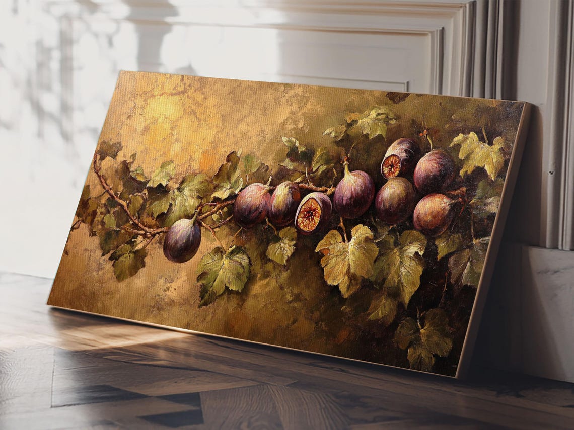 Ripe Figs On Vine Golden Old Master Still Life Painting Kitchen Print - Image 3