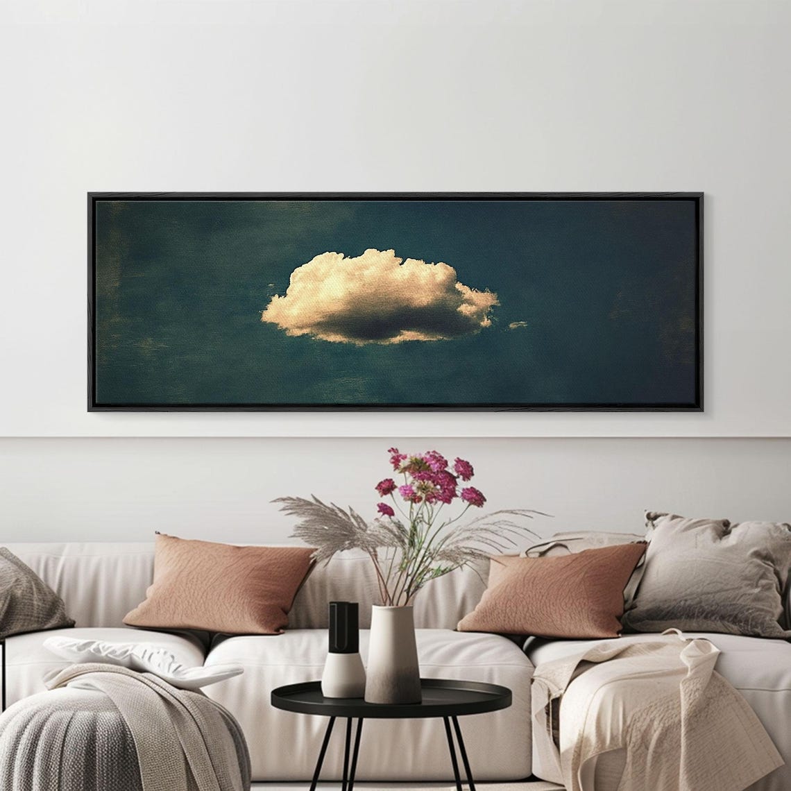 The Lonely Cloud Framed Print Vintage Moody Cloud Wall Art Single Cloud In A Blue Sky Vintage Above Bed Boho Art - Image 3