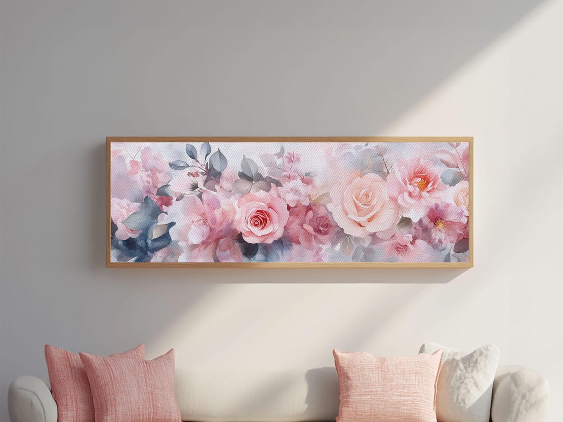 Blush Pink Roses Eucalyptus Garland Watercolor Botanical Wall Art - Image 3