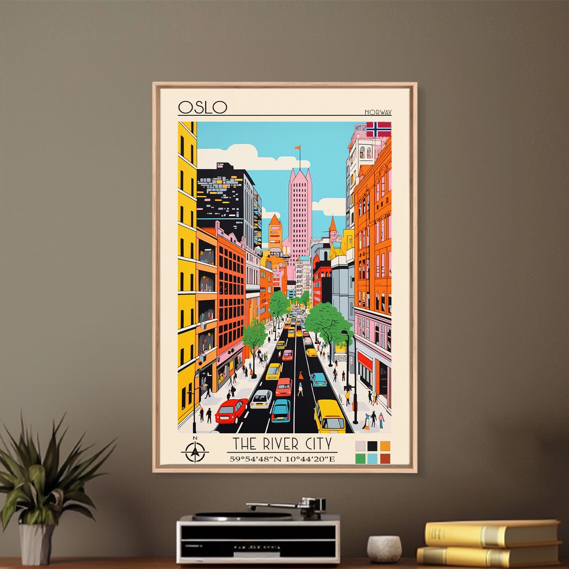 Oslo Norway Colorful Downtown Street Skyline Day View Travel Poster - Image 4