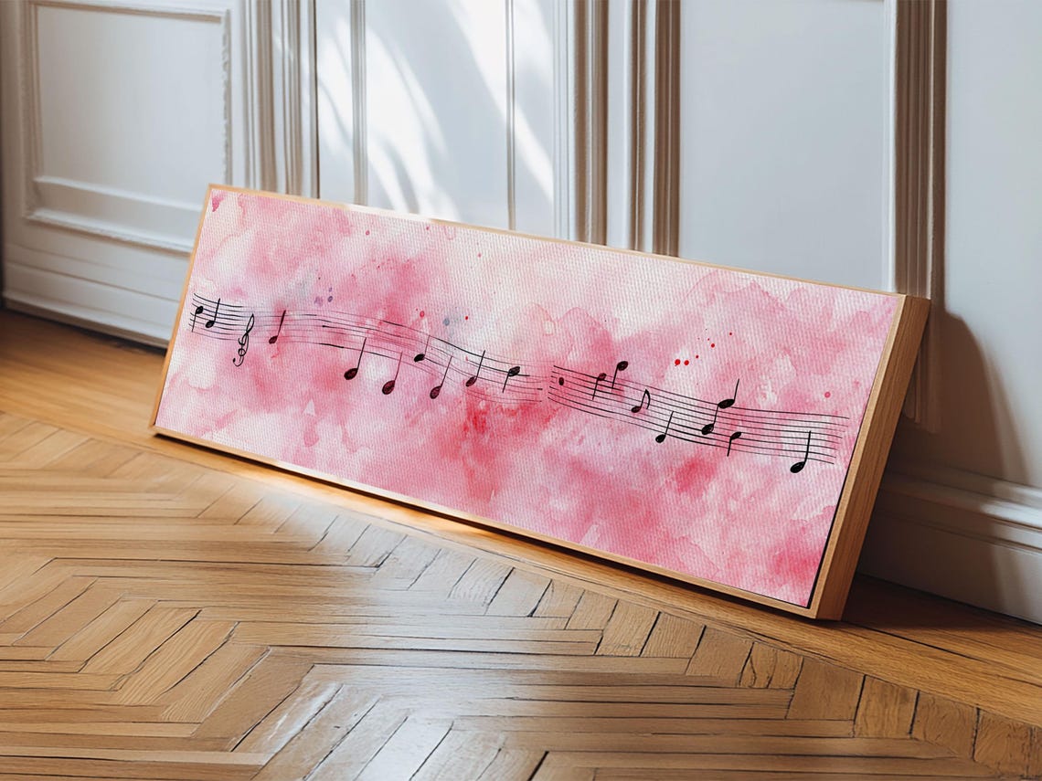 Sheet Music Notes Pink Watercolor Musical Staff Modern Rustic Poster - Image 4