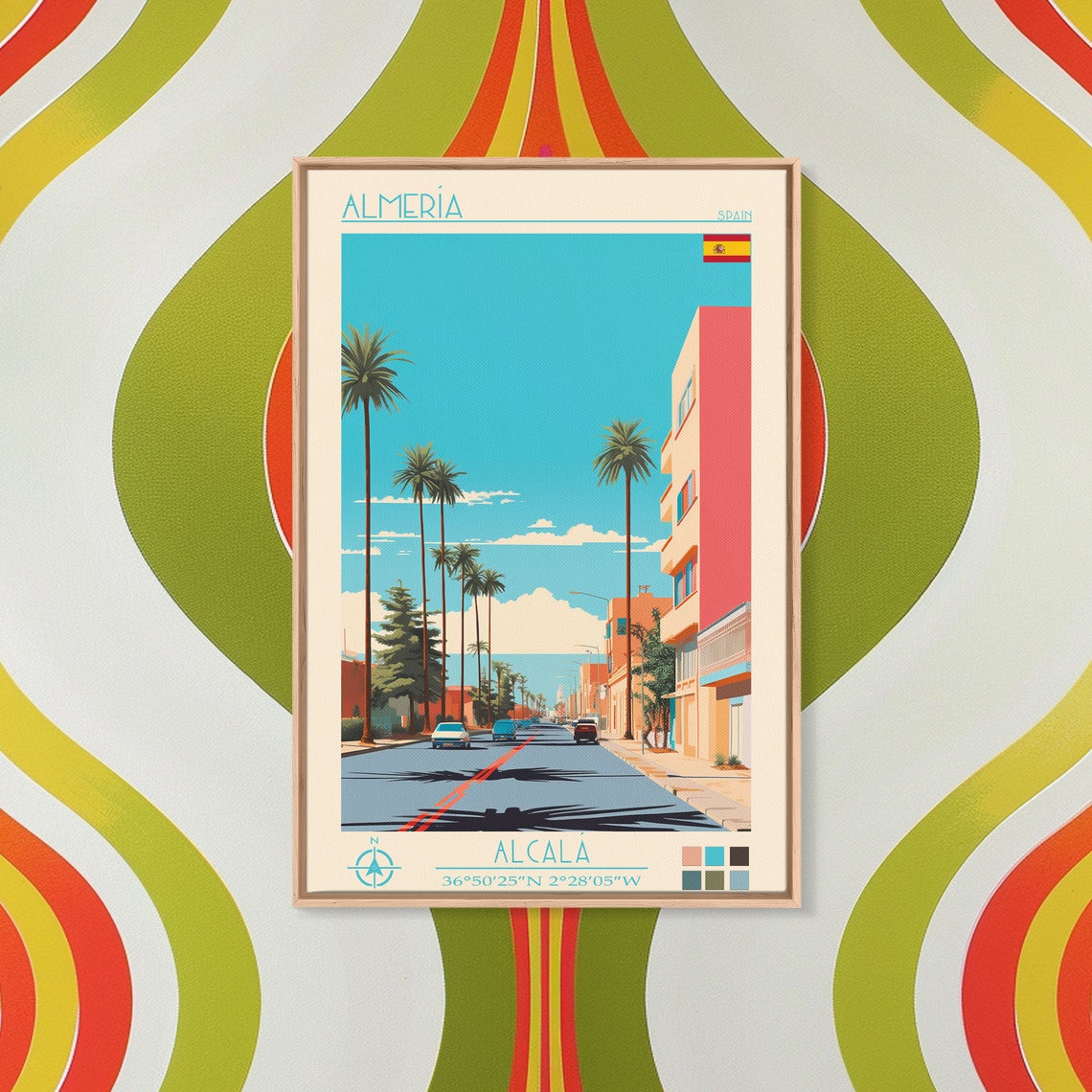 Almeria Spain Palm Lined Coastal Avenue Mediterranean Summer Poster - Image 3