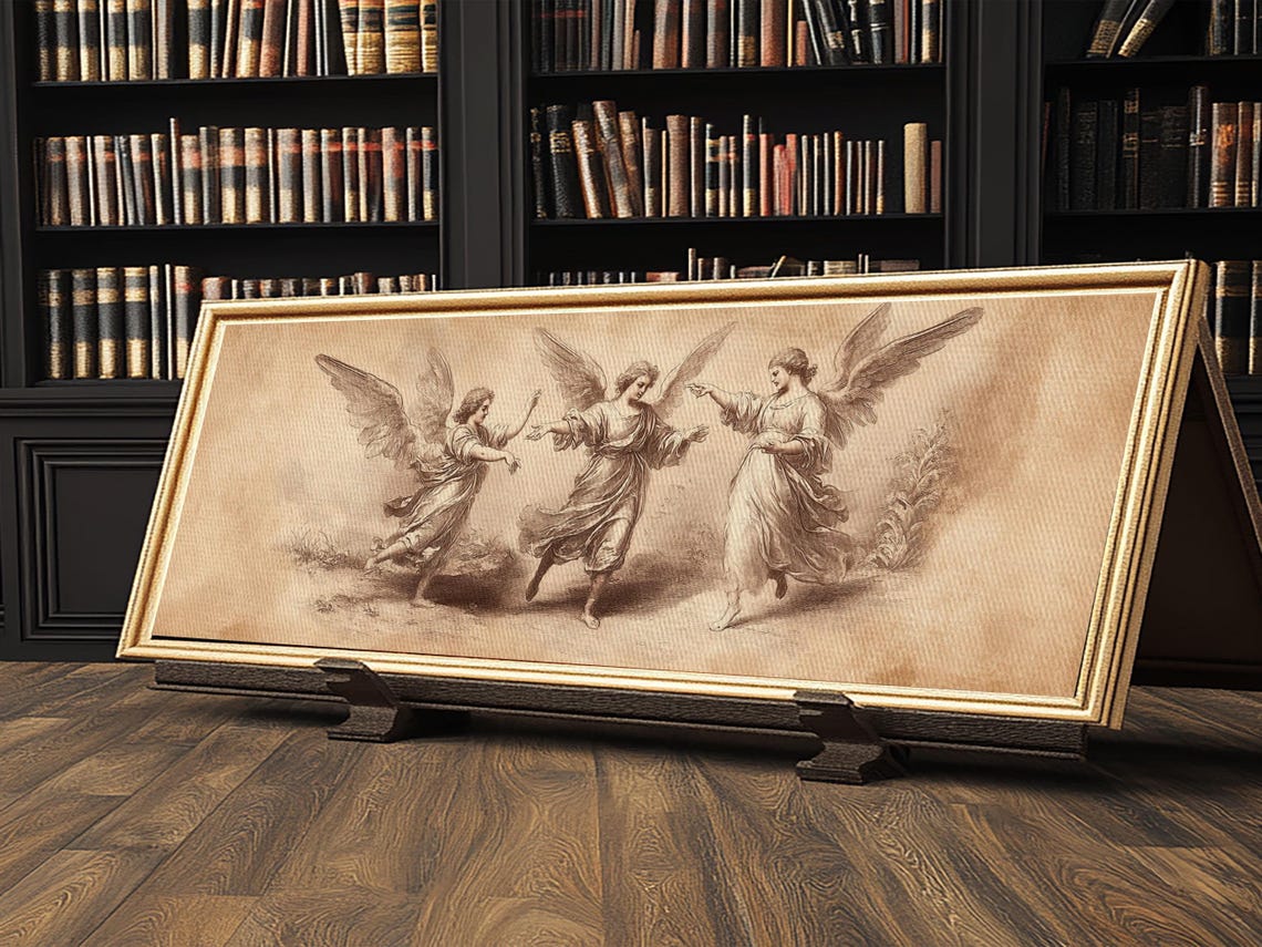 Guardian Angel Painting Print Angelic Wall Art Angel Painting Guardian Angels Print Original Panoramic Angel Painting Angel Sketch - Image 4