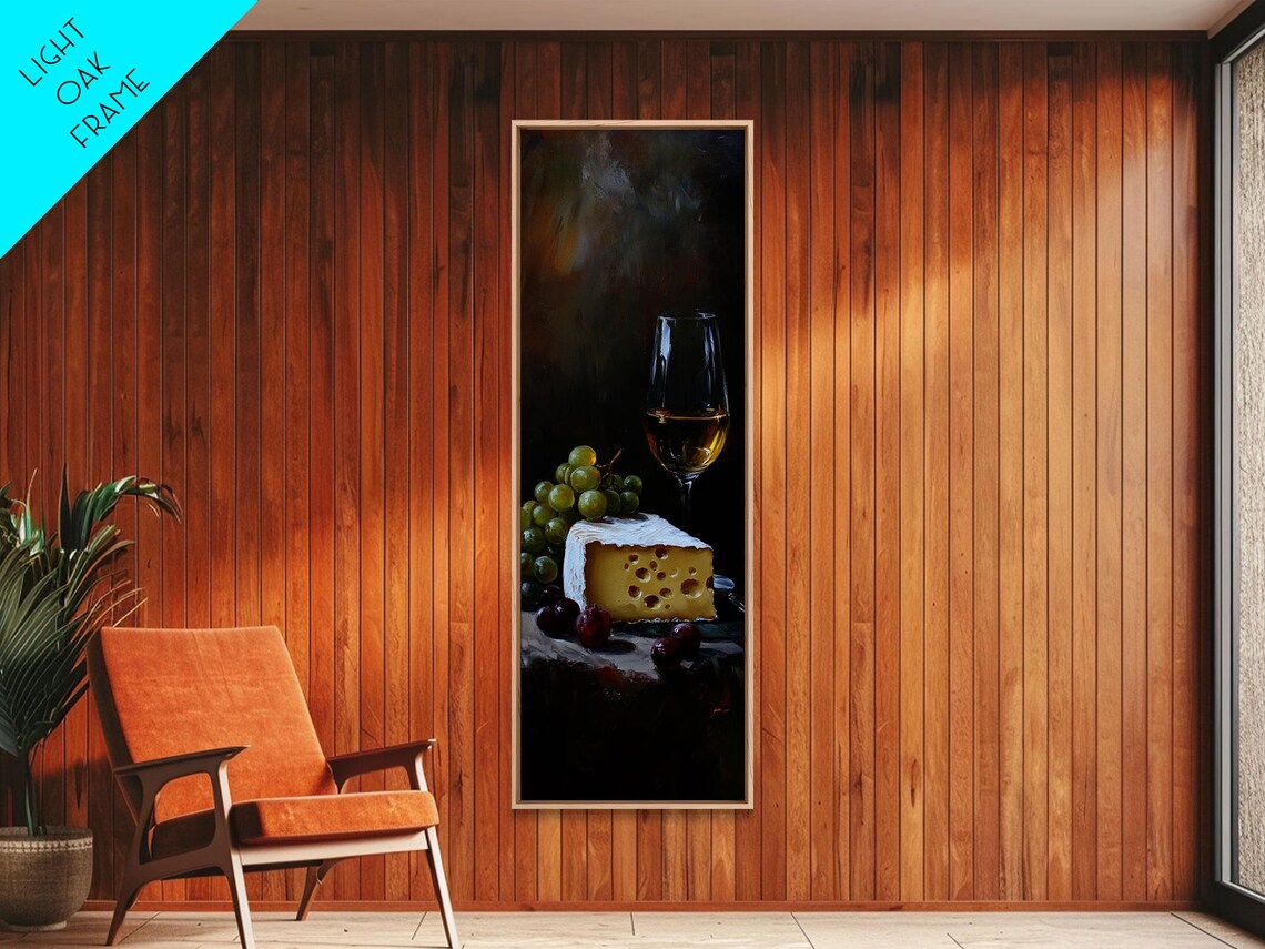 White Wine Glass Swiss Cheese and Grapes Still Life Art Print - Image 3