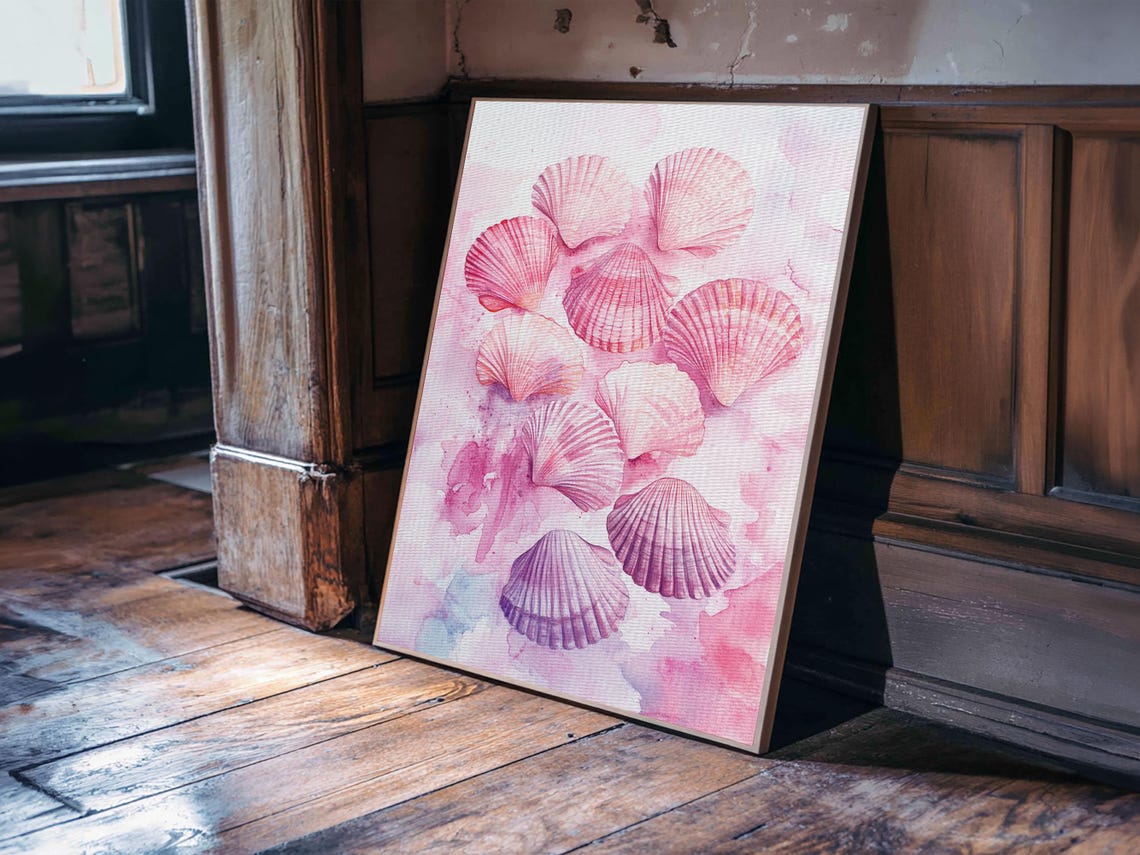 Pink Seashell Collection Watercolor Coastal Beach Wall Art Print - Image 6