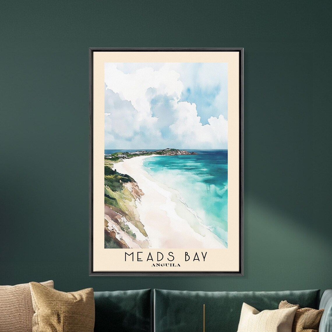 Meads Bay Anguilla Aerial Turquoise Bay White Sand Watercolor Poster - Image 5