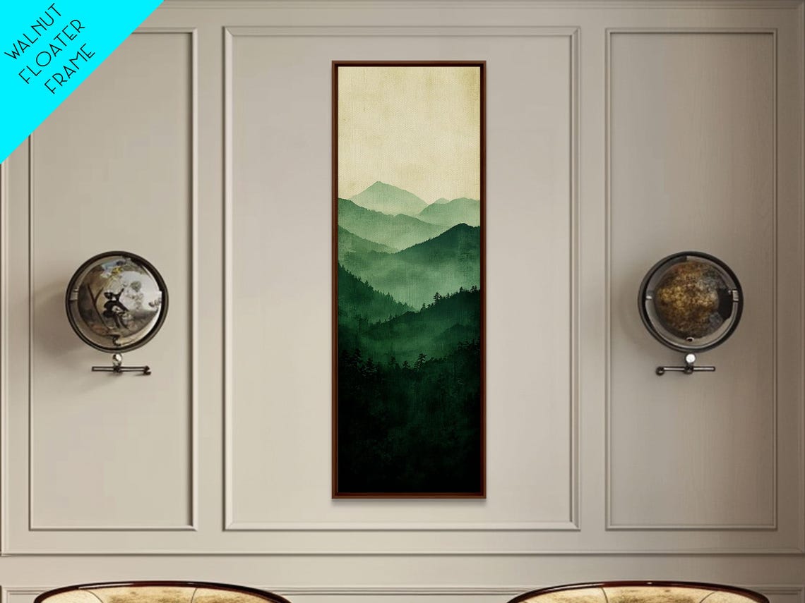 Misty Green Mountain Layers Watercolor Serene Forest Peaks Art Poster - Image 2