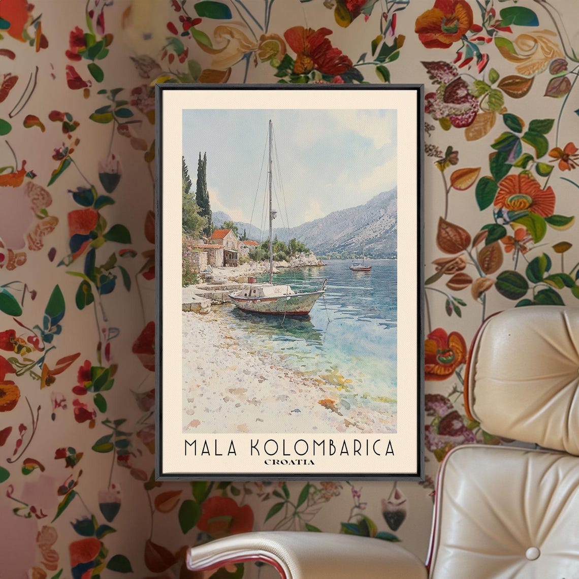 Mala Kolombarica Croatia Sailboat Harbor Pebble Shore Cypress Poster - Image 2