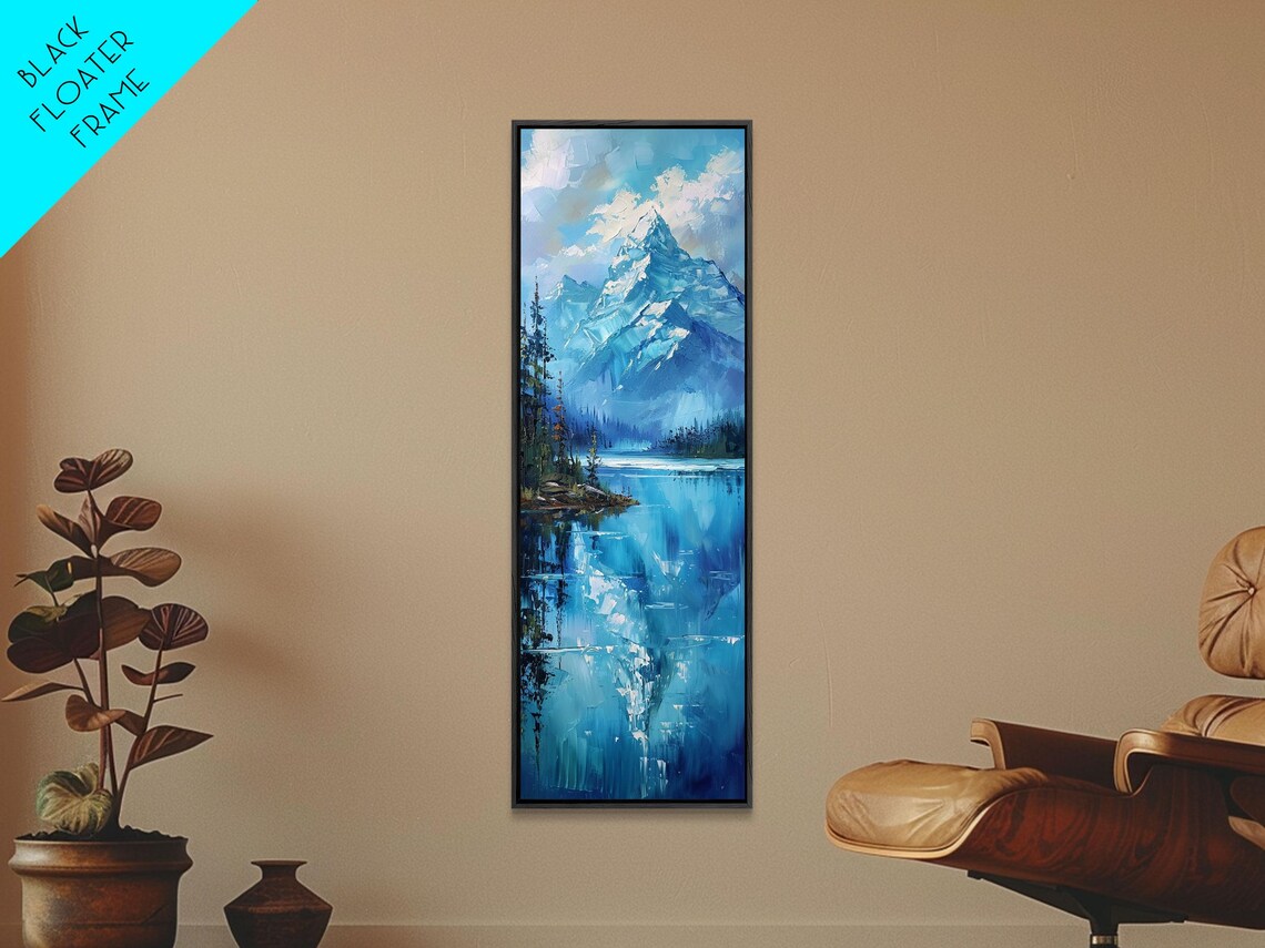Snowy Alpine Peak Reflected In Blue Lake Impasto Mountain View Poster