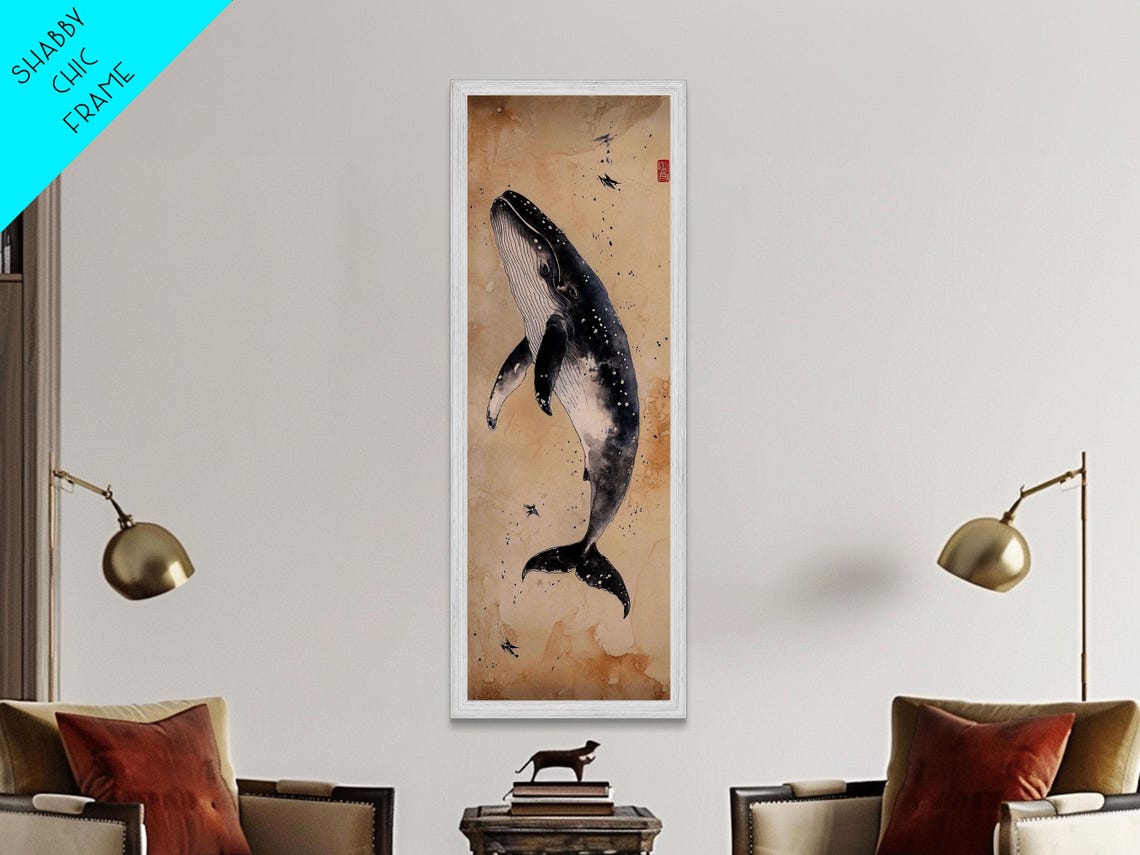 Humpback Whale Breaching Sepia Ink Wash Vintage Nautical Wall Art - Image 5