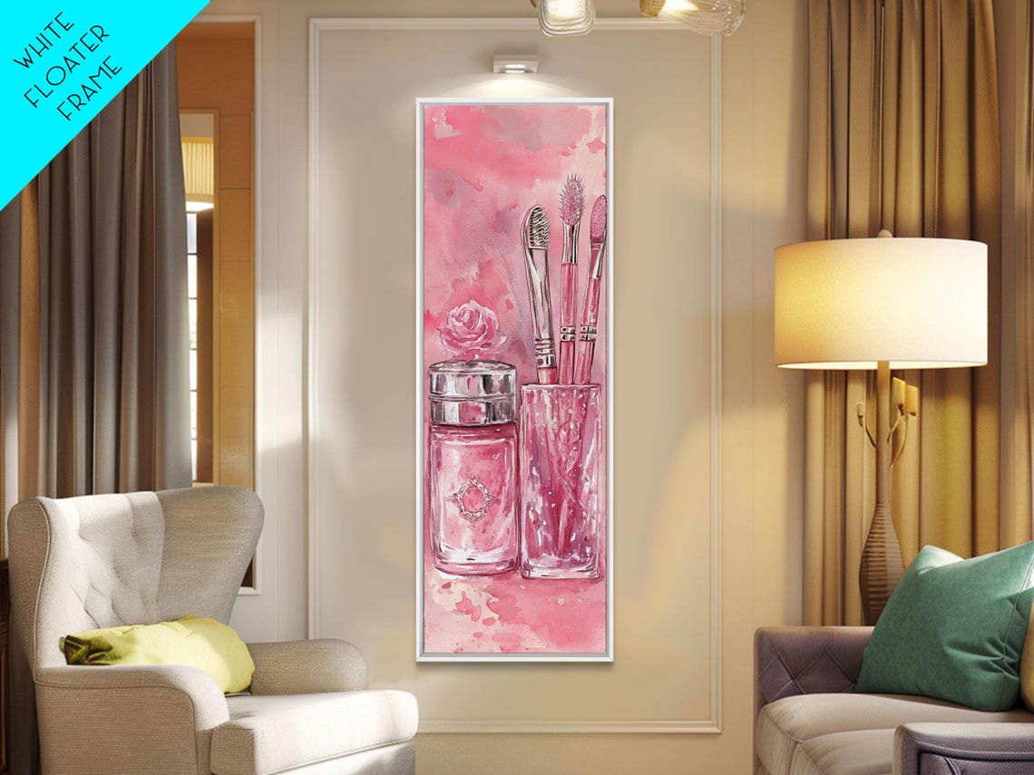 Pink Makeup Brushes Perfume Bottle Watercolor Vanity Art Poster - Image 5
