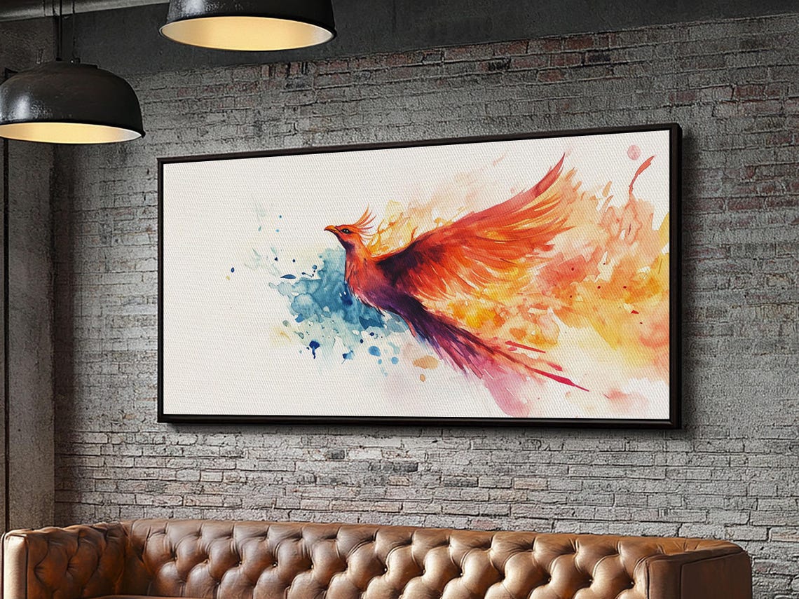 Phoenix In Flight Fiery Watercolor Bird Rising Inspirational Wall Art - Image 4