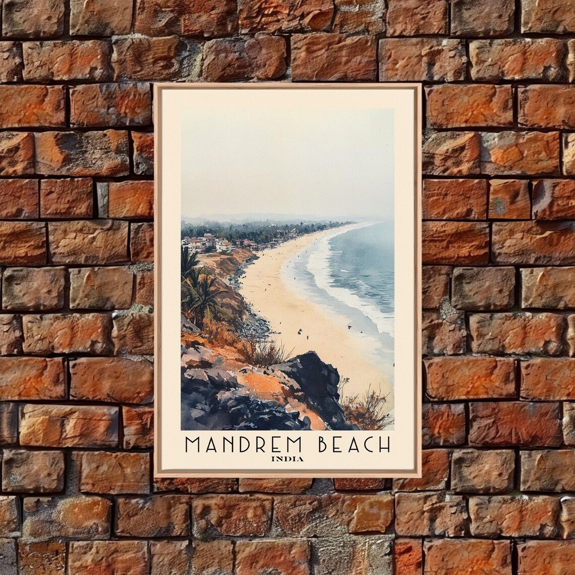 Mandrem Beach India Cliff View Long Sandy Beach Watercolor Travel Poster - Image 5