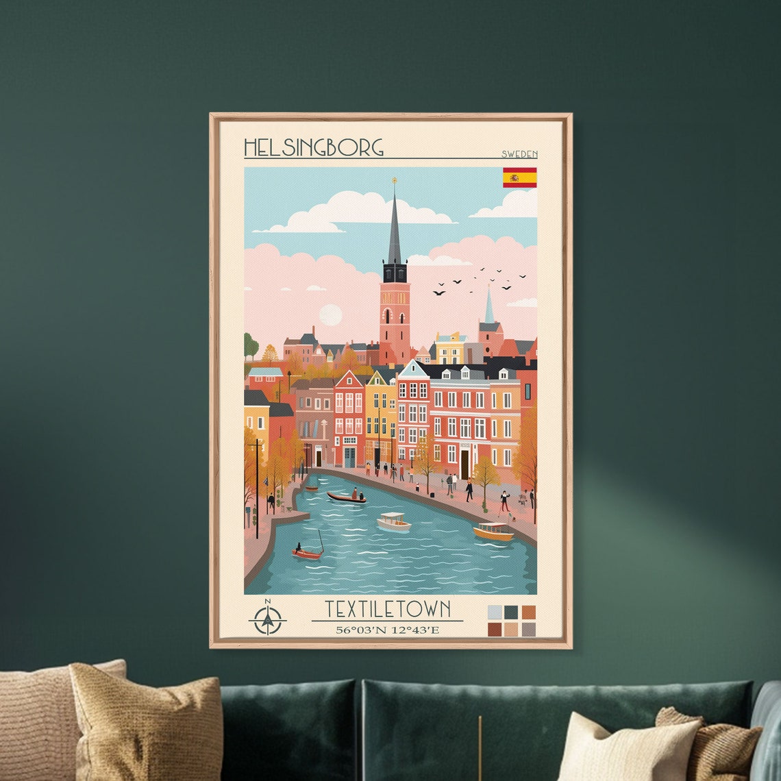Helsingborg Sweden Harbor Canal Boats Colorful Gabled Houses Poster - Image 2