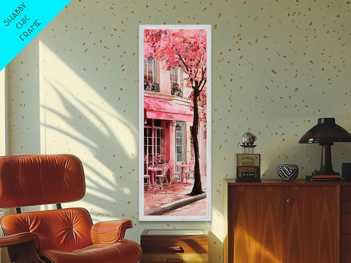 Parisian Cafe Pink Blossom Street Scene France Travel Poster - Image 6