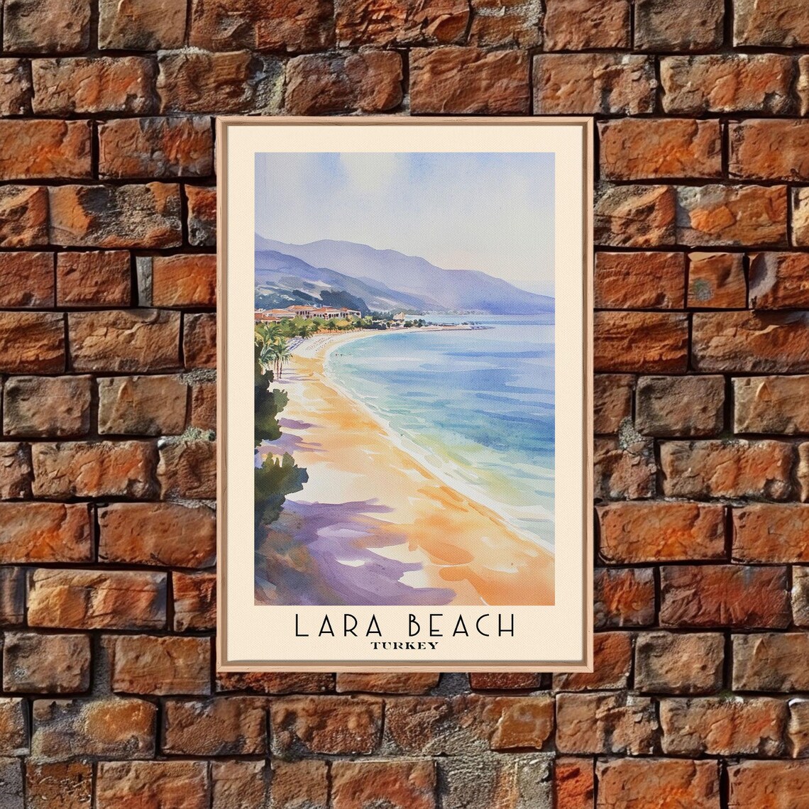 Lara Beach Turkey Golden Crescent Coast Mountain View Watercolor Poster - Image 5