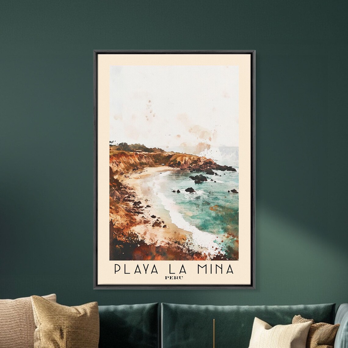 Playa La Mina Peru Rocky Cove Turquoise Water Watercolor Travel Poster - Image 5