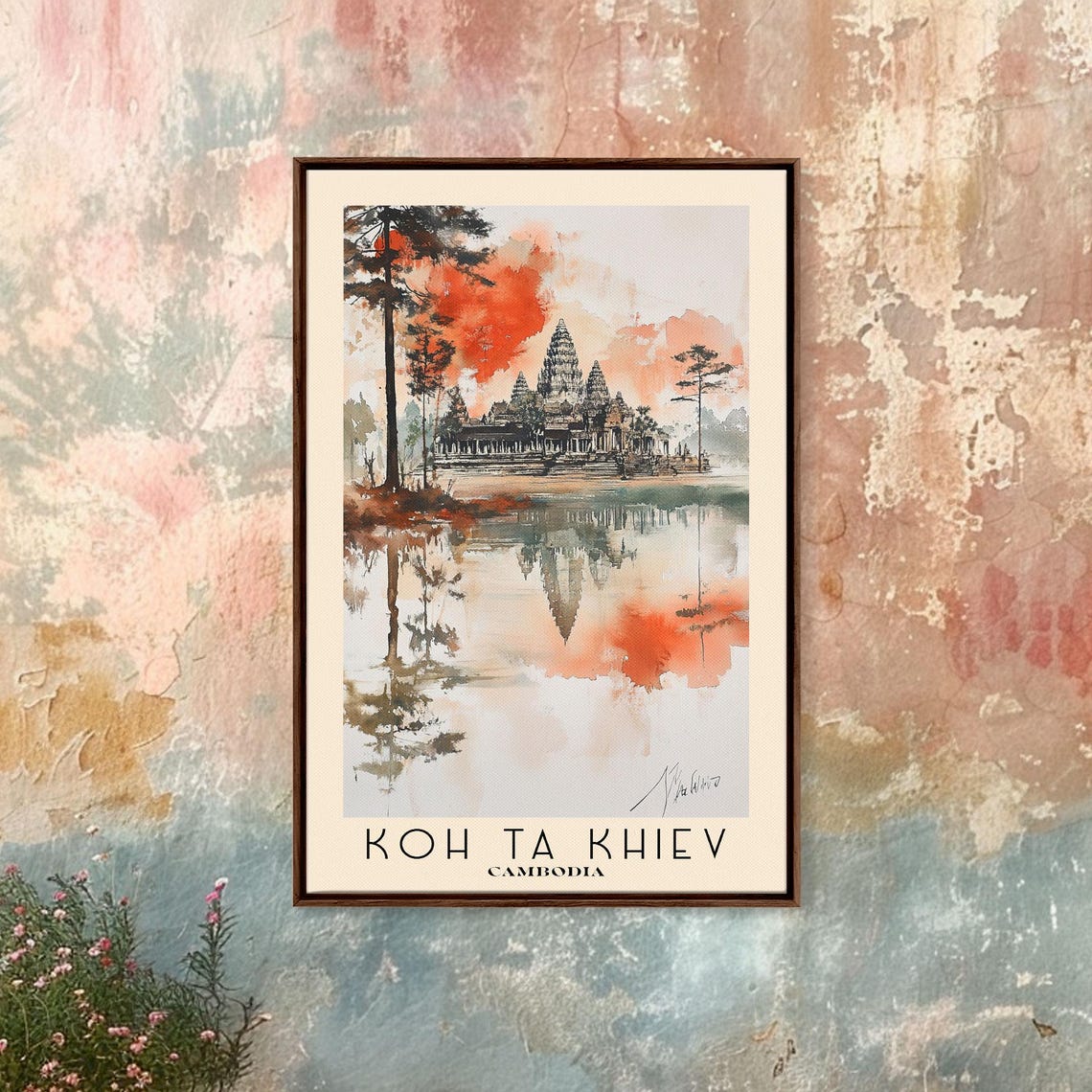 Angkor Wat Cambodia Sunrise Temple Reflection Watercolor Poster - Image 4