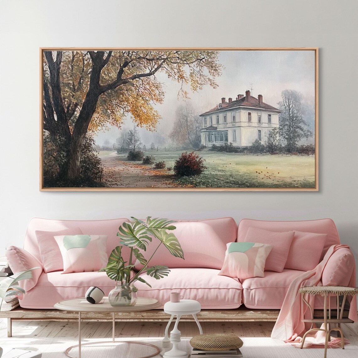 Misty Autumn Manor House White Farmhouse Foggy Fall Estate Poster - Image 6