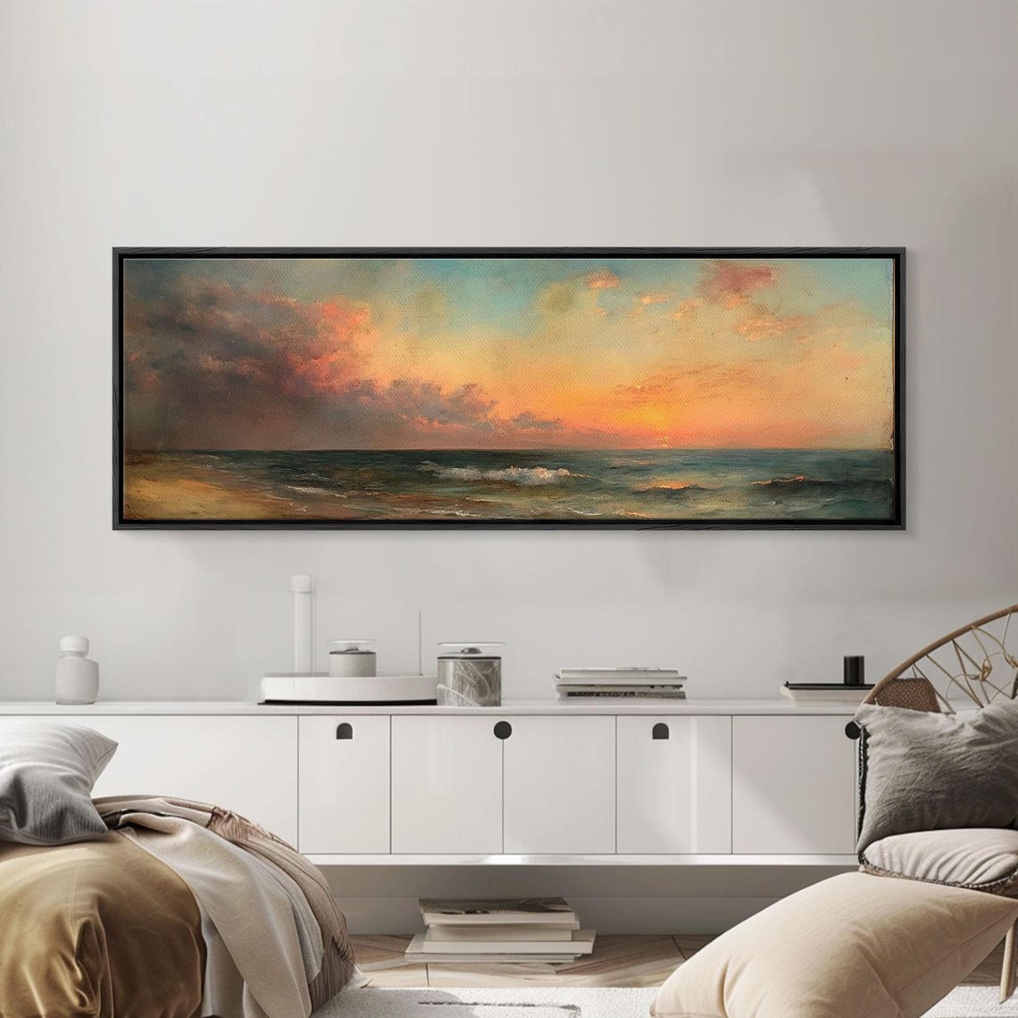 Ocean Sunset Seascape Golden Horizon Clouds Calm Travel Poster