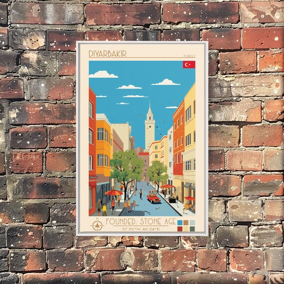 Diyarbakir Turkey Travel Poster Framed Print Vintage Style Pop Art Home Decor Scenic Wall Art Living Room Decoration Gift
