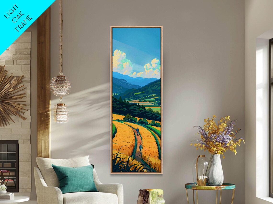 Scenic Countryside Pathway With Fields And Mountains Skinny Framed Print For Wall Decor - Image 4