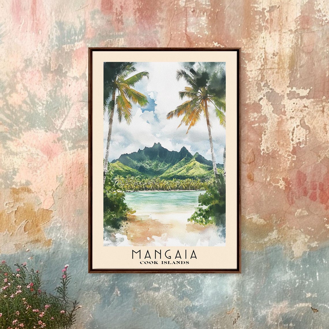Mangaia Cook Islands Palm Framed Lagoon Volcanic Peaks Poster - Image 4