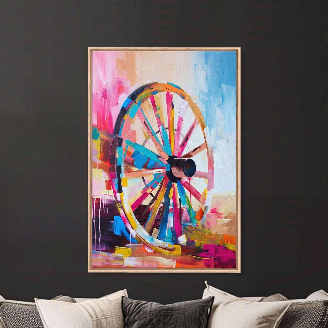 Rainbow Wagon Wheel Colorful Abstract Western Farm Wheel Art Poster - Image 3