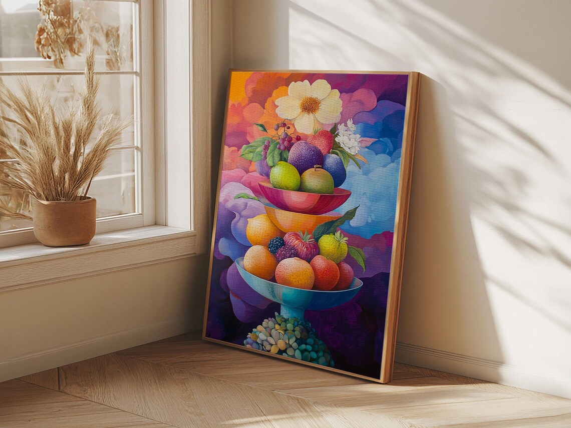 Colorful Fruit Bowl Still Life Art Print for Kitchen - Image 2