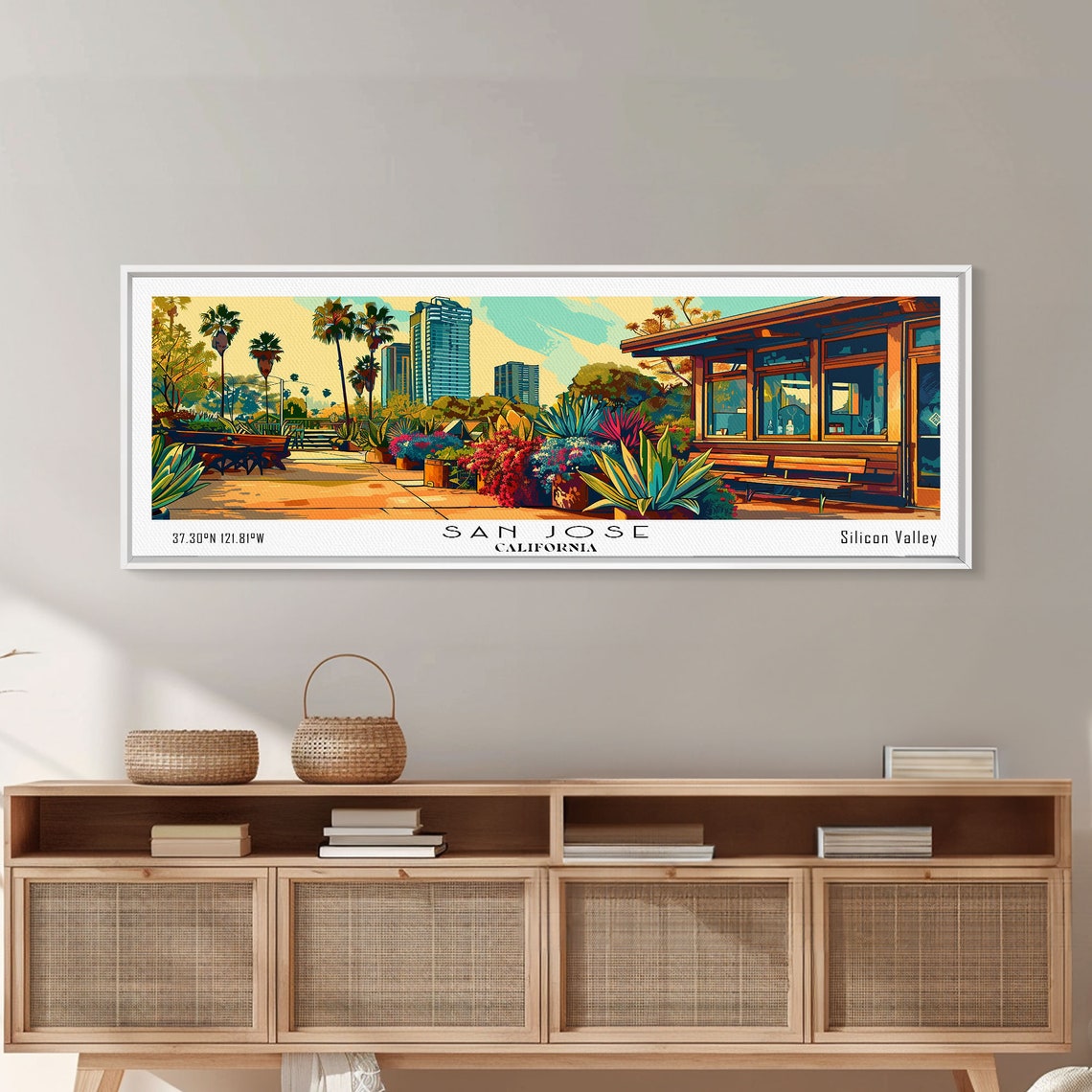 San Jose California Silicon Valley Palm Garden Skyline Travel Poster - Image 5