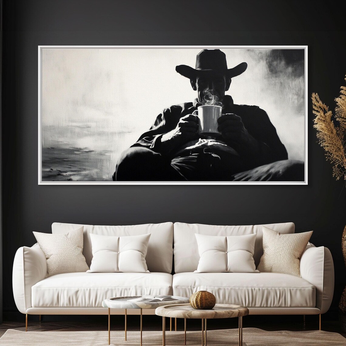 Cowboy Drinking Coffee, Rustic Autumn Poster Print - Image 3