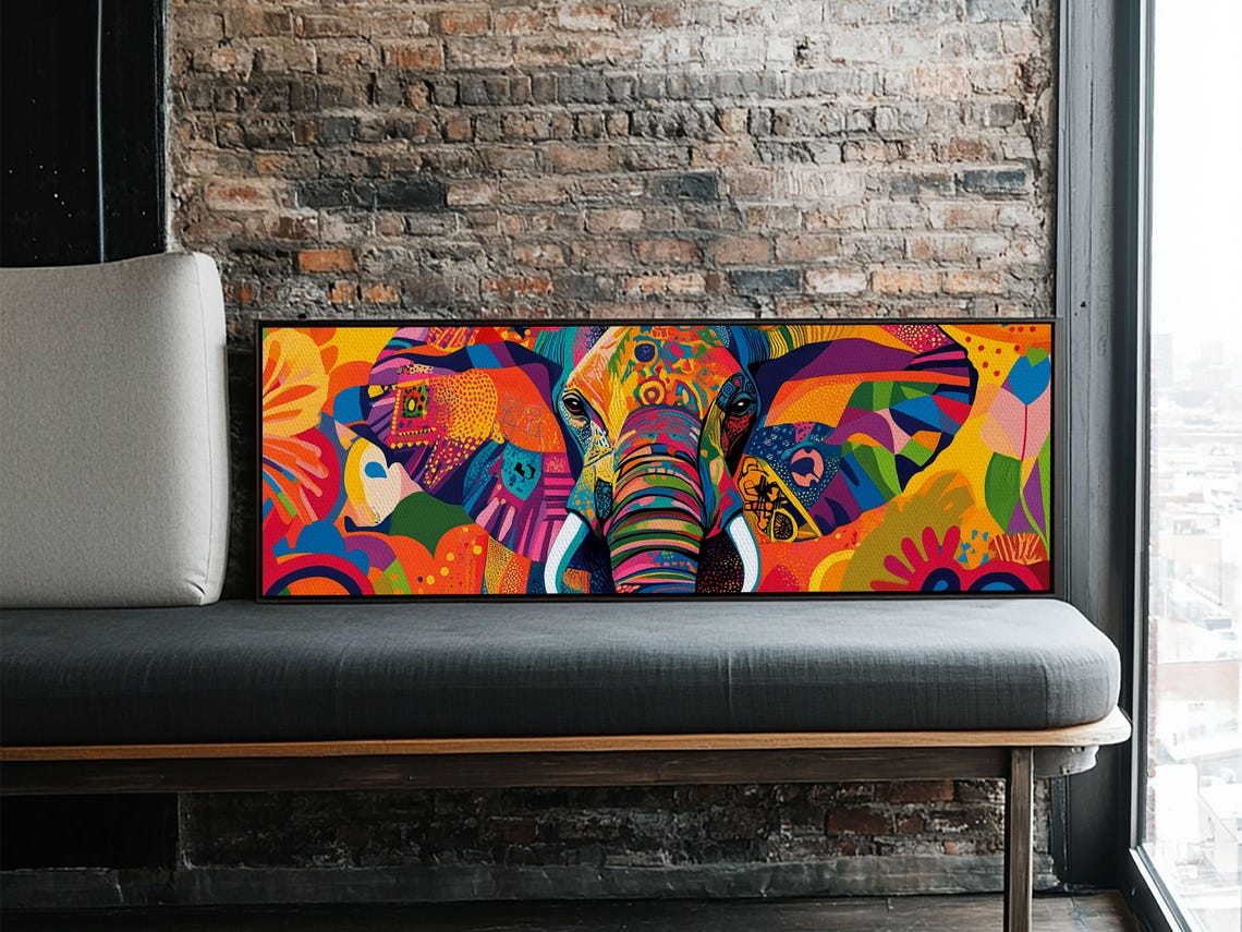 Colorful Abstract Elephant Head Mosaic Rainbow Vibrant Animal Poster - Image 3