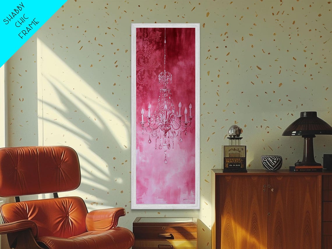 Pink Crystal Chandelier Damask Romantic Watercolor Light Poster - Image 3