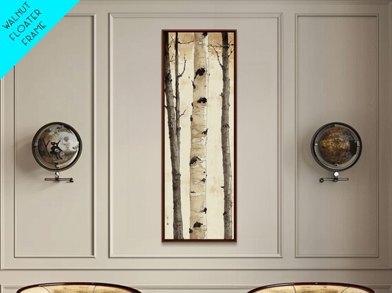 Vintage Birch Tree Scene Print Wabi Sabi Art Neutral Tones Rustic Wall Art Minimalist Decor Guest Room Art Tall Skinny Art