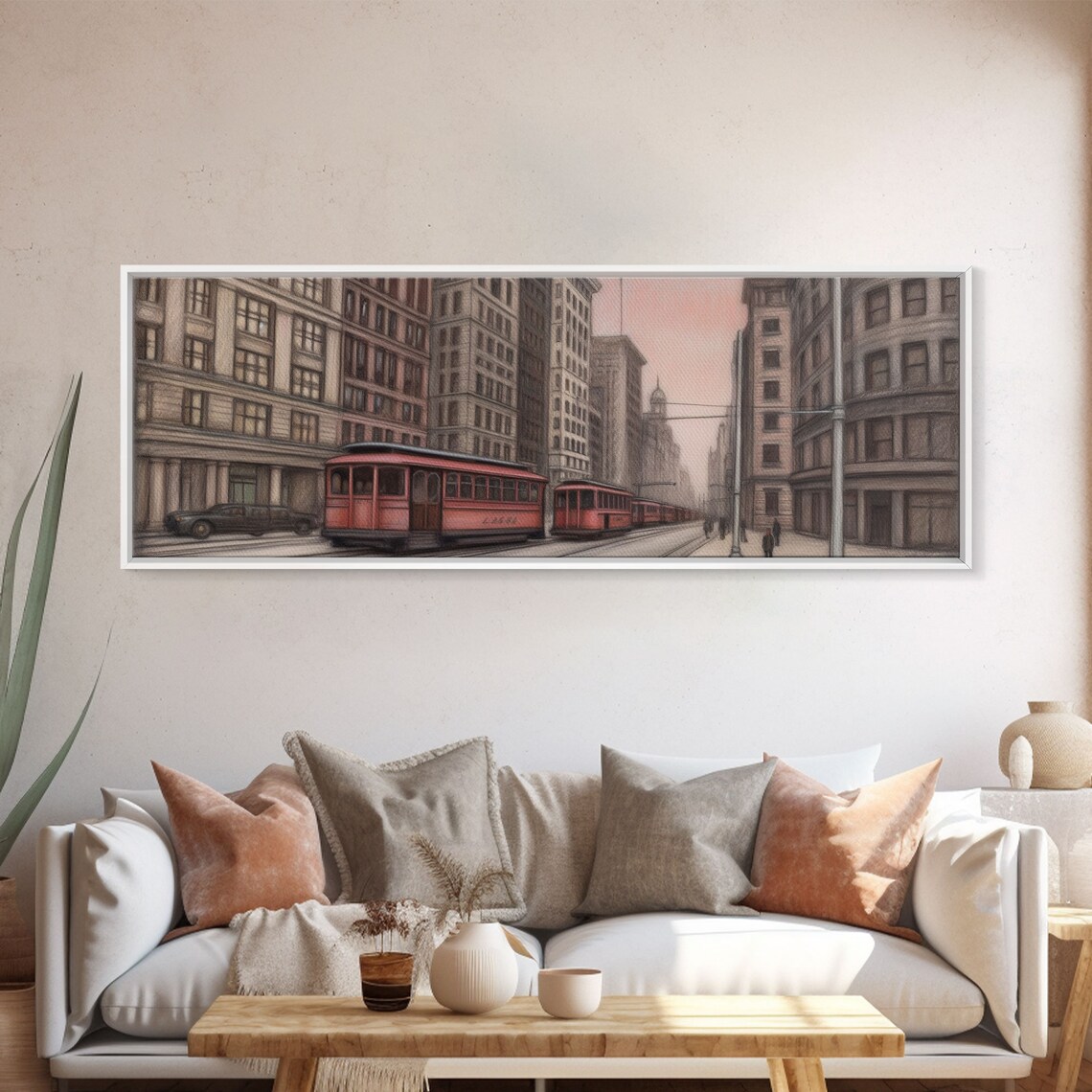 Colored Pencil Streetcar City Urban Travel Poster