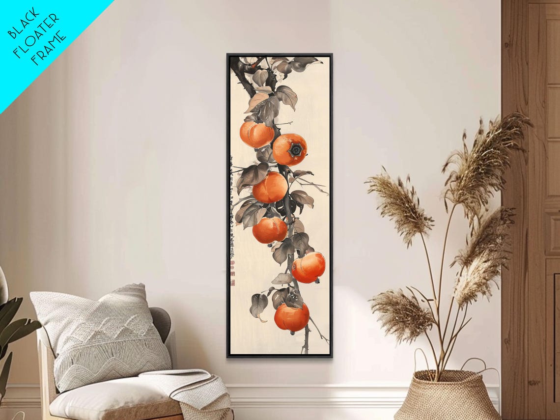 Ripe Persimmons Hanging On Branch Japanese Ukiyo E Style Art Poster - Image 2