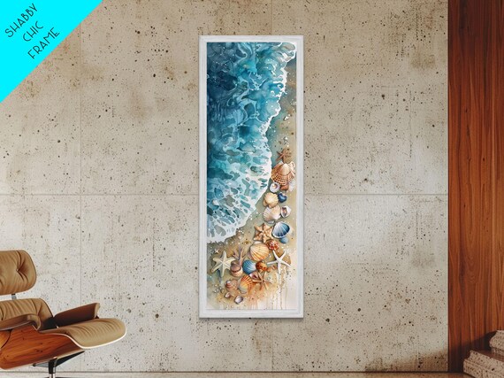 Coastal Beach Watercolor Seashells Starfish Ocean Waves Print